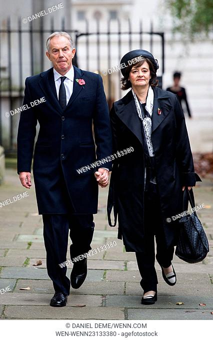 Downing Street arrivals before the Remembrance Sunday service at the Cenotaph. Featuring: Tony Blair, Cherie Blair Where: London
