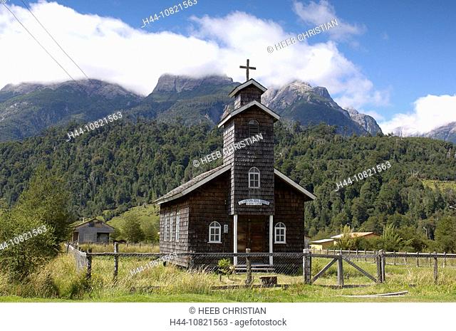 church, wood, church, villa Santa Lucia, Los Lagos, Patagonia, Chile