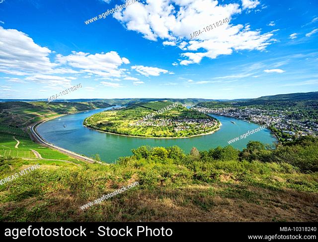 Germany, Rhineland-Palatinate, Boppard, world heritage cultural landscape Upper Middle Rhine Valley, view of Bopparder Hamm, the largest Rhine loop