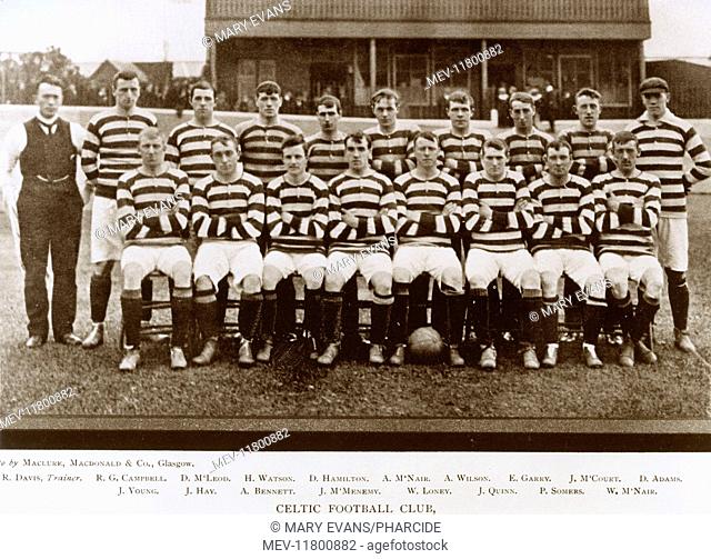 Group photo, Celtic Football Club 1905-1906: Davis (Trainer), Campbell, M'Leod, Watson, Hamilton, M'Nair, Wilson, Garry, M'Court, Adams, Young, Hay, Bennett