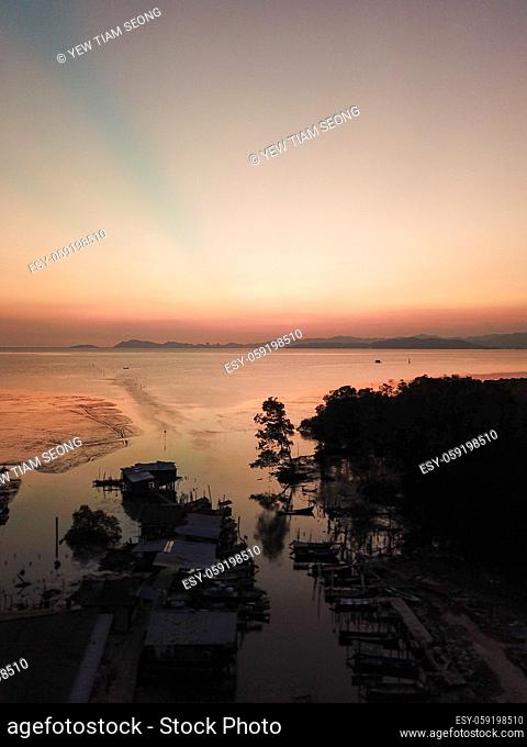 Aerial view sunset at Malays fisherman jetty