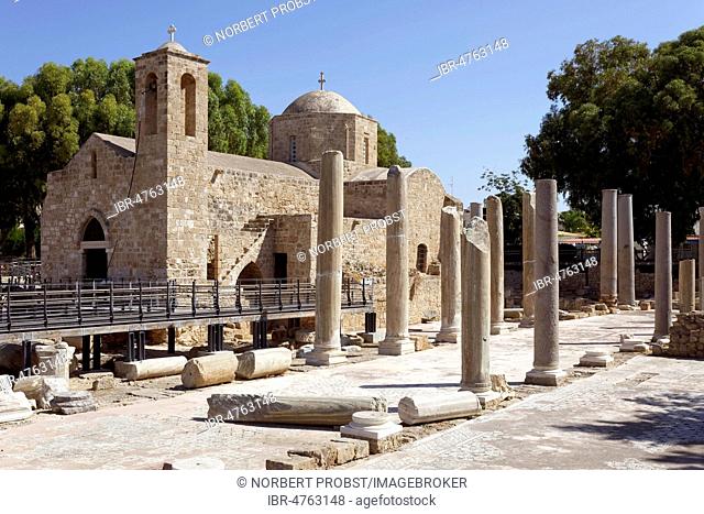 Archaeological excavation site, Early Christian basilica of Panagia Chrysopolitissa, Church of Agia Kyriaki, Kato Pafos, Southern Cyprus, Cyprus