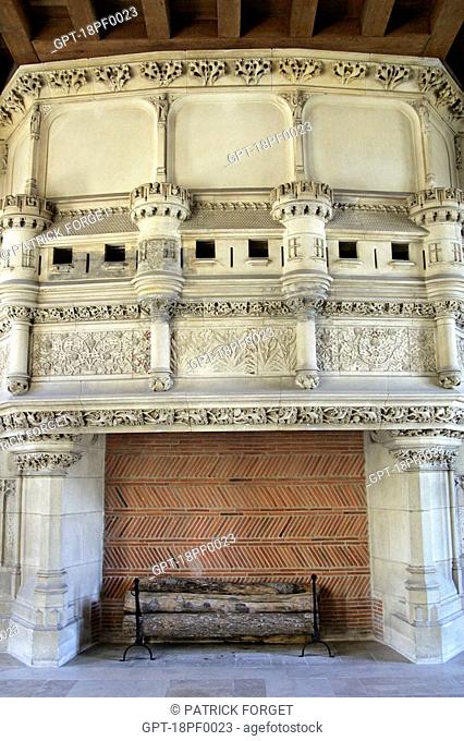 INTERIOR FIREPLACE, JACQUES COEUR PALACE, BOURGES, CHER 18, FRANCE