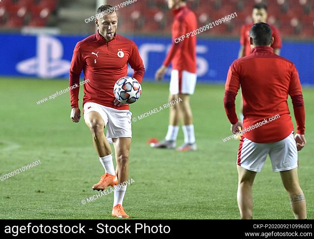 Training session of SK Slavia Prague team prior to the UEFA Champions League play-off first leg between SK Slavia Prague and FC Midtjylland was held on...