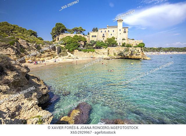 Beach and Castle of Tamarit, Altafulla, Tarragones, Tarragona, Spain