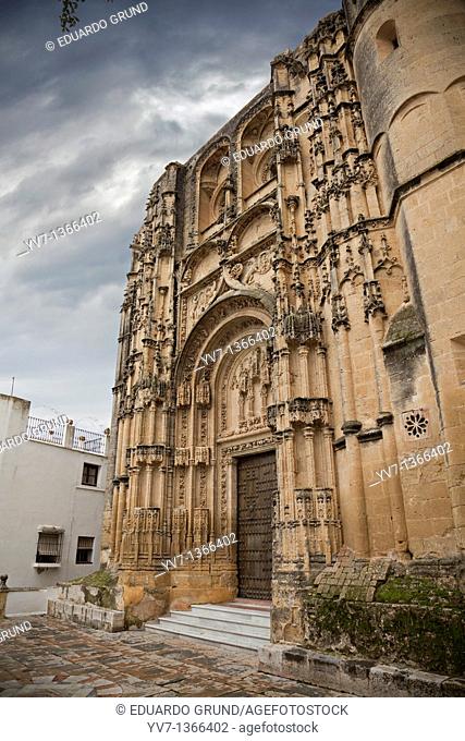 The main facade of the Basilica Parish of Santa María de la Asunción, Arcos de la Frontera, Cádiz, Andalucía, Spain