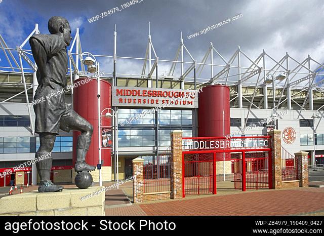 Middlesbrough Football Ground Riverside Stadium Middlesbrough Tees Valley England and the old gates from Ayresome Park