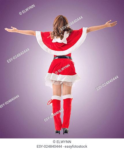 Christmas woman relax, rear view, isolated