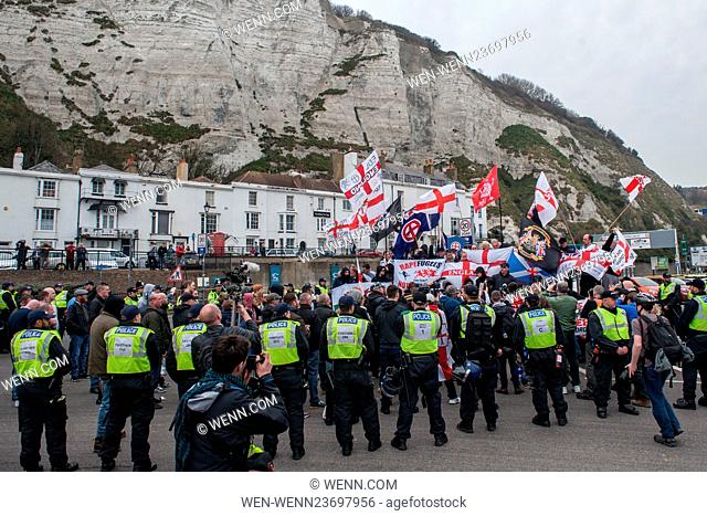 Anti-immigration groups including the National Front (NF) and the English Defence League (EDL) protest in Dover. In an attempt to disrupt the far-right