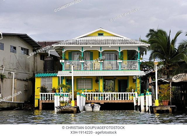 wooden houses on stilts of Bocas del Toro town, Colon Island, Bocas del Toro Archipelago, Republic of Panama, Central America