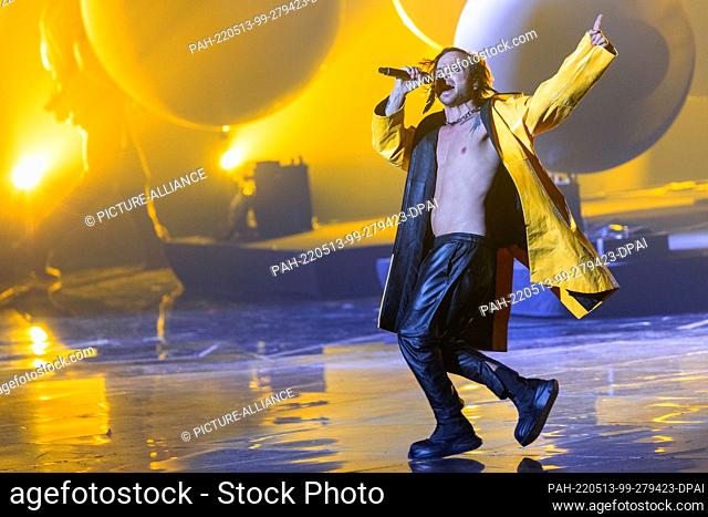 13 May 2022, Italy, Turin: The Rasmus from Finland with the title ""Jezebel"" at the first dress rehearsal for the final of the Eurovision Song Contest (ESC)...