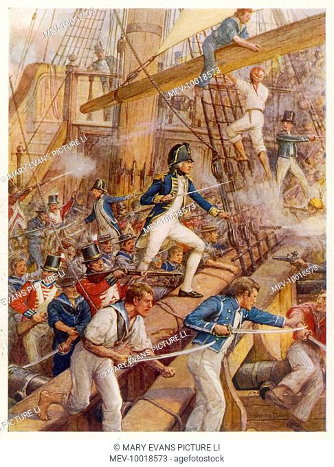 HORATIO, LORD NELSON boarding the captured 'San Nicolas' during the battle of Cape St Vincent, 14 February 1797