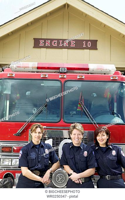 Portrait of three firefighters