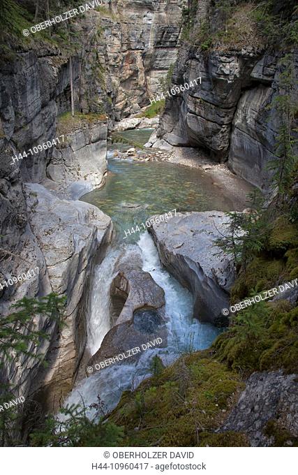 Alberta, river, Jasper, national park, Canada, scenery, landscape, Maligne canyon, North America, gulch, water, waterfall