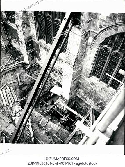 Jan. 01, 1968 - Restoration work on Chichester Cathedral may have to stop.: Extensive work is being carried out to strengthen the foundations and walls of...