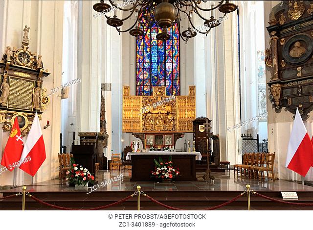 Gdansk, Pomeranian, Poland - June 19, 2019: Saint Bridgetâ. . s church interior with Amber altar in Gdansk - Poland