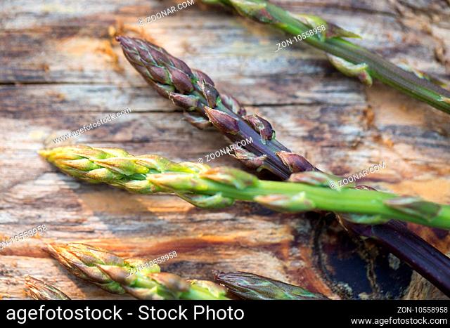 Bunch of fresh raw wild asparagus from the countryside