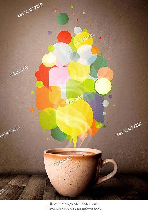 Tea cup with colorful speech bubbles