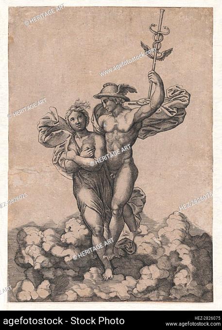 Mercury carrying Psyche to Olympus, after Raphael's composition in the Villa Farnes.., ca. 1520-39. Creator: Giovanni Jacopo Caraglio
