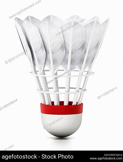 Badminton shuttlecock and rackets isolated on white background. 3D illustration