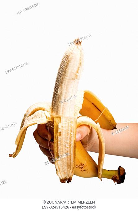 banana in hand isolated on white background