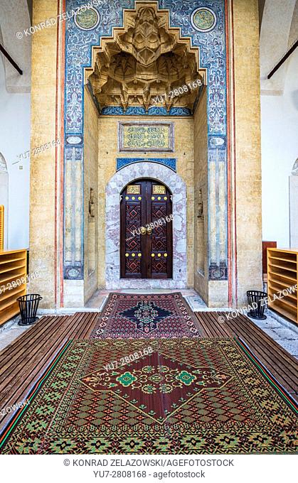 entrance to Gazi Husrev-beg Mosque in old town of Sarajevo, the largest historical mosque in Bosnia and Herzegovina