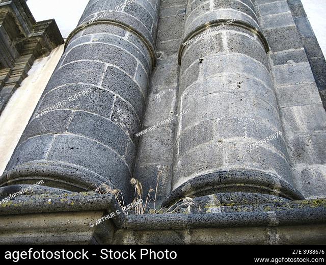 Basalt columns. Architectural detail of façade of Church of St. Nicholas (Chiesa di San Nicola). St. Nicholas Square (Piazza San Nicola)