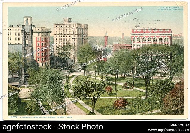 A Corner of Grand Circus Park, Detroit, Mich. Detroit Publishing Company postcards 11000 Series. Date Issued: 1898 - 1931 Place: Detroit Publisher: Detroit...