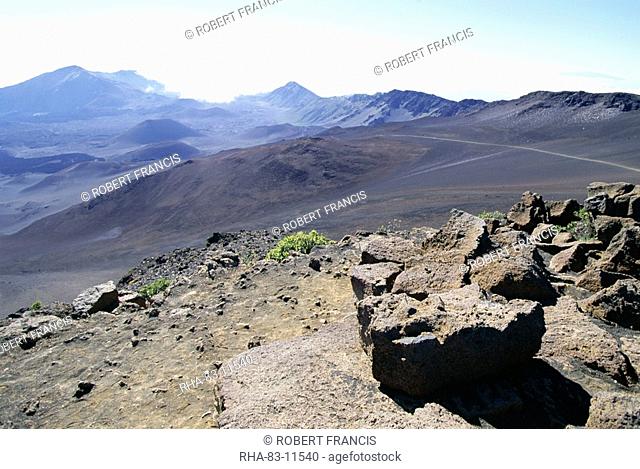 Part of the vast crater of 10023 ft Haleakala, the world's largest dormant volcano, seen from Sliding Sands trail, Maui, Hawaii, Hawaiian Islands