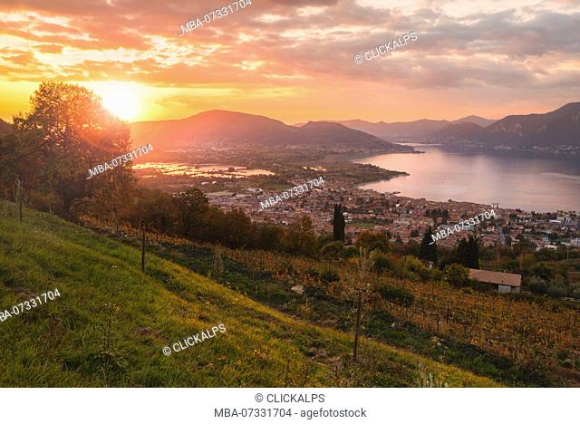 Iseo lake at sunset, Brescia province, Lombardy district, Italy