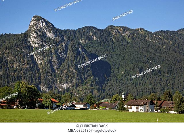 Oberammergau at the foot of the Kofel, Ammergauer alps, Upper Bavaria, Bavaria, Germany