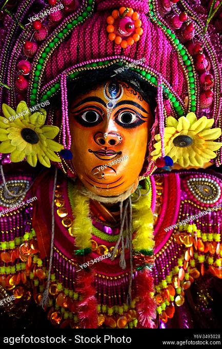 Purulia Chhau dancer playing the role of the hindu goddess Durga ( West Bengal, India). The Chhau dance is a hindu dance originating from eastern India