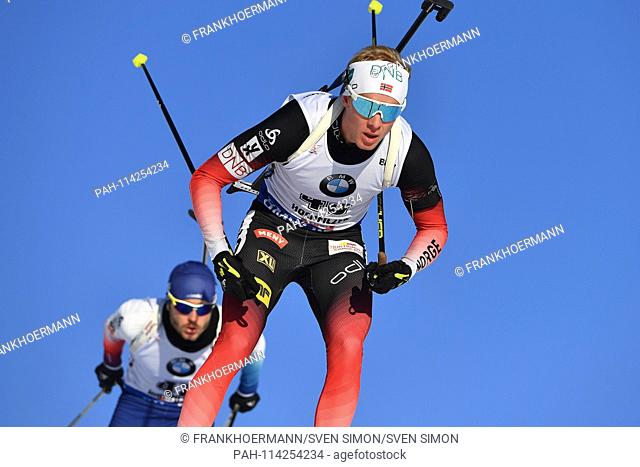 Sindre PETTERSEN (NOR), action, single picture, single cut motif, half figure, half figure. 10 km sprint of men, men, IBU Biathlon World Cup 2018 on 14