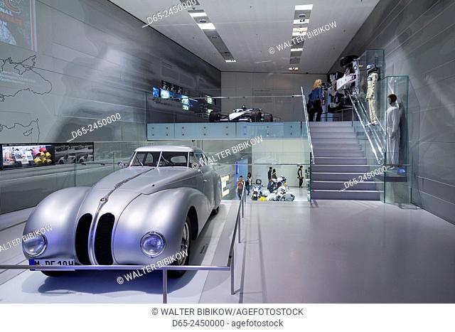 Germany, Bavaria, Munich, BMW Museum, display of 1930s-era BMW 328 Kamm streamlined coupe