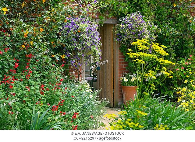 Gardenroom doorway and Herbaceous borders