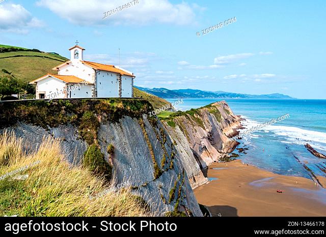 The Itzurum Flysch in Zumaia - Basque Country. Flysch is a sequence of sedimentary rock layers that progress from deep-water and turbidity flow deposits to...
