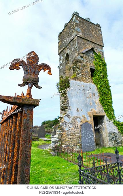 Georgian Hall, Church Tower, Saint Joan The Baptist Church Kilmore, Knightstown, Valentia Island, Iveragh Peninsula, County Kerry, Ireland, Europe