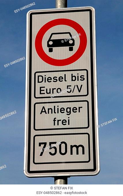 Traffic sign in Hamburg, Germany, prohibiting older diesel vehicles to enter
