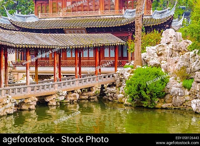 SHANGHAI, CHINA, DECEMBER - 2018 - Sixteenth century touristic Yuyuan garden located at historic center of shanghai, china