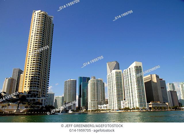 Florida, Miami, Biscayne Bay, city skyline, downtown, water, skyscrapers, high rise, condominium, office, buildings, Southeast Financial Center, centre