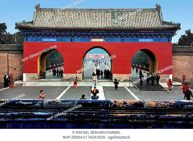 BEIJING-MARCH 15: Visitors at the Temple of Heaven on Mar 15 2009 in Beijing, China The Temple of Heaven was selected as a UNESCO World Heritage Site in 1998...