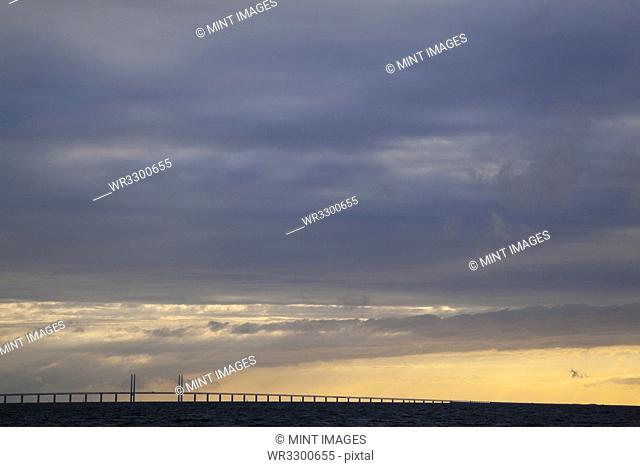 Overcast sky over Oresund Bridge, Malmo, Sweden