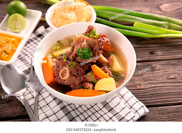sop buntut or oxtail soup. indonesian traditional culinary