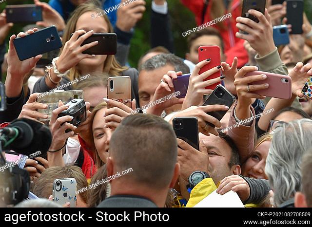 Viewers greet U.S. actor Johnny Depp after projection at 55th Karlovy Vary International Film Festival (KVIFF), on August 27, 2021, in Karlovy Vary