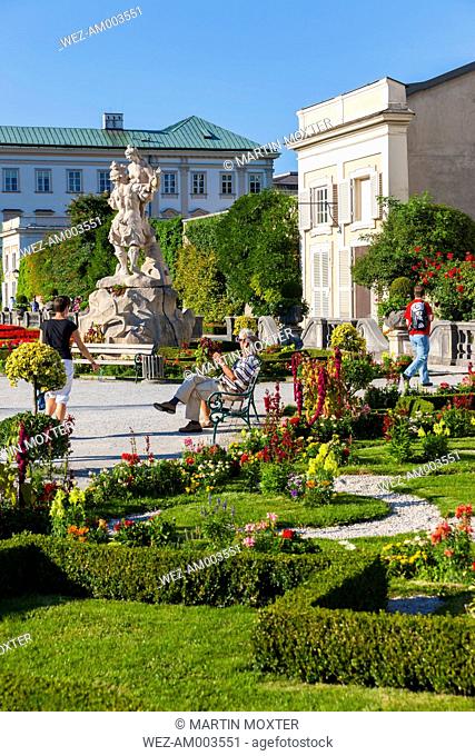 Austria, Salzburg, Mirabell Garden with Baroque Museum and sculpture