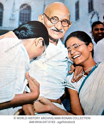 Mohandas Karamchand Gandhi (2 October 1869 – 30 January 1948) leader of Indian nationalism in British-ruled India with two of his neices