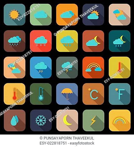 Weather flat color icons with long shadow