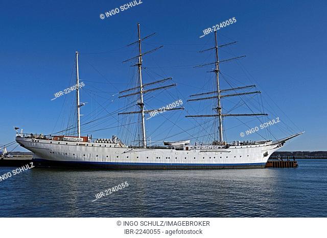 Gorch Fock I, a sailing ship, in the old port of the Hanseatic city of Stralsund, Mecklenburg-Western Pomerania, Germany, Europe, PublicGround