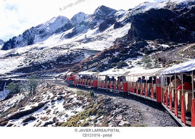 Touristic train "Le petit train d'Artouste". Pyrenees Mountains National Park (Parc National Pyrénées). France