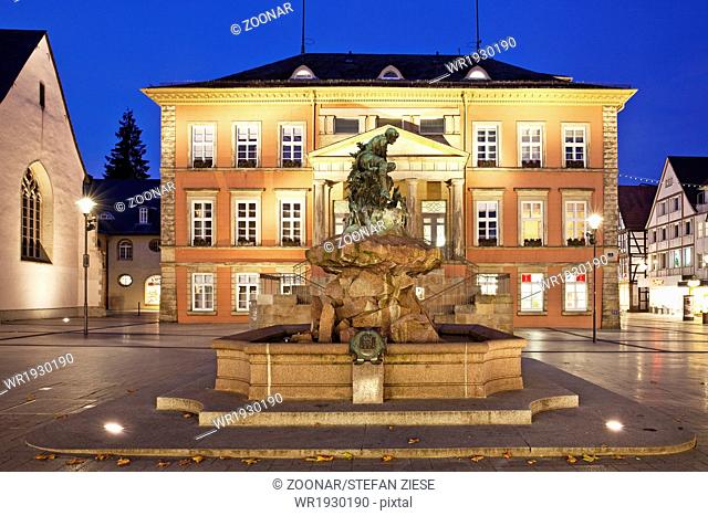Old Town, fountain and town hall, Detmold